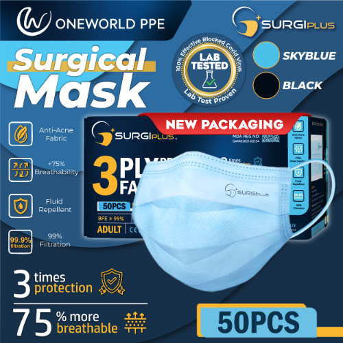 【SurgiPlus】 Premium Surgical Face Mask 3 & 4 Ply ASTM Lvl 2-3/EN Type II-R PFE BFE 99%
