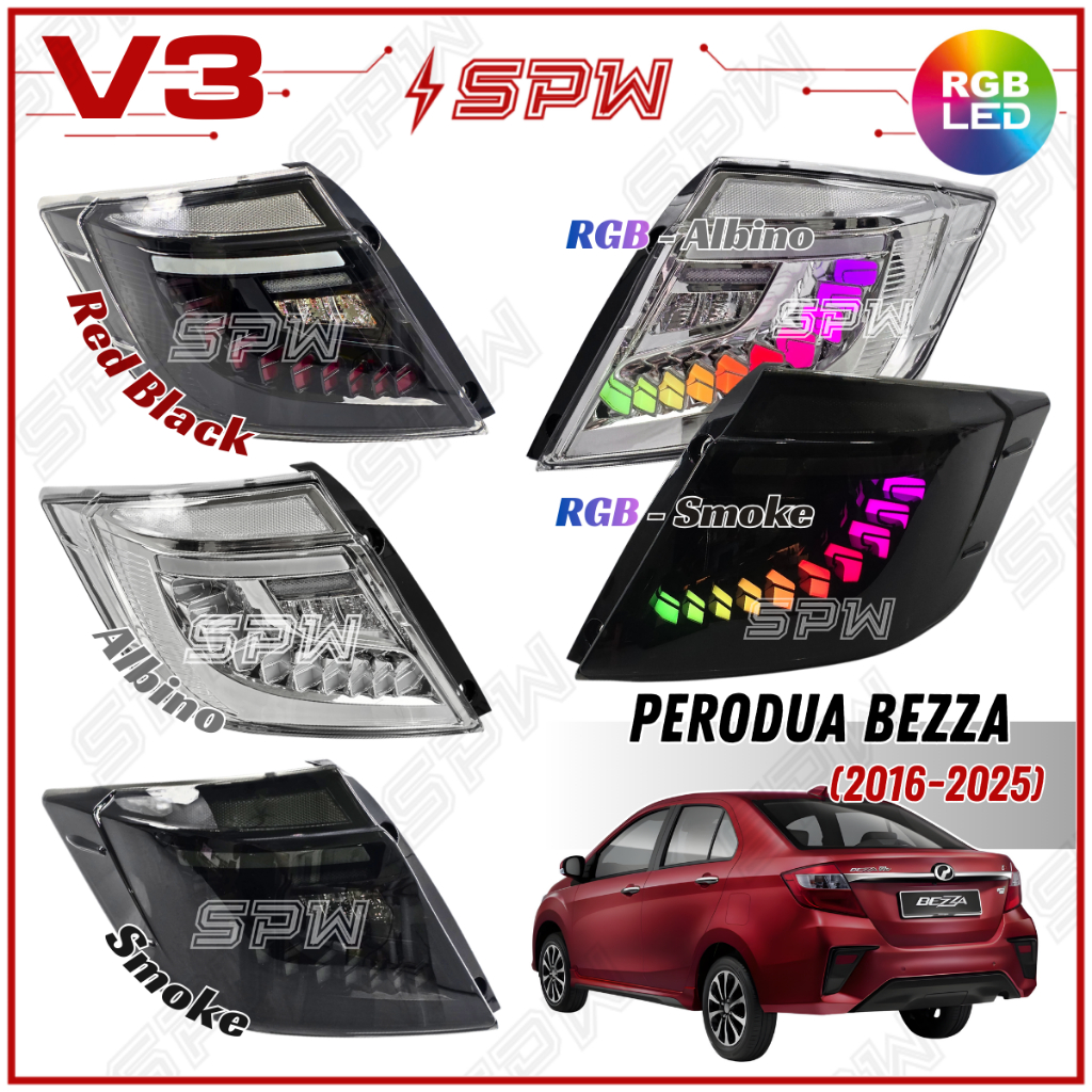 Perodua Bezza (2016-2025) V3 Dragon Scale RGB Albino Tail Lamp Tail Light LED Brake Light DRL Daylight Running Light