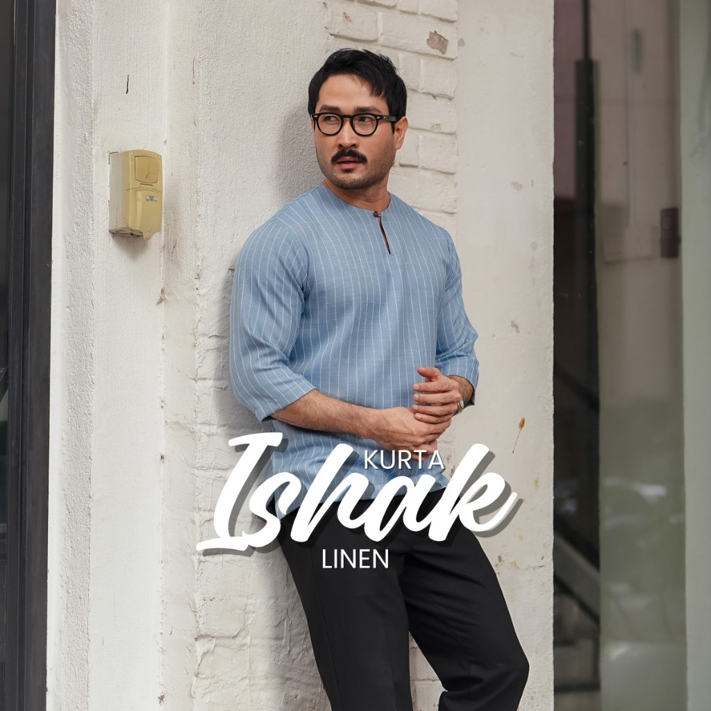 Kurta Ishak Linen 2.0 Cotton Linen Stripe Jalur Belang Teluk Belanga Lengan 3 suku Clothing Waw Collection