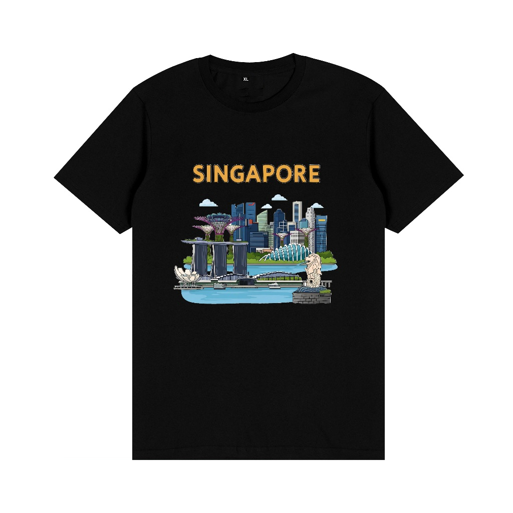 Singapura Singapore T Shirt Bahan Katun Oleh Oleh Souvenir Dewasa Lelaki Wanita Casual Fashion Round Neck Wisata Wear