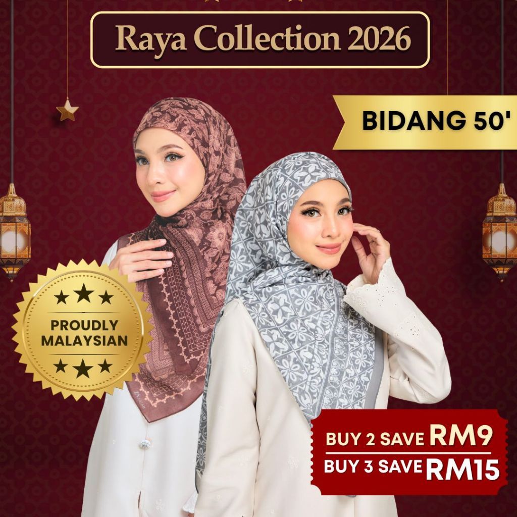 ZOE ARISAH BAWAL BIDANG 50 Printed Hijab Tudung Raya 2026 Bercorak Flowy Square Bawal Design Cotton Voile New ZOE ARISSA