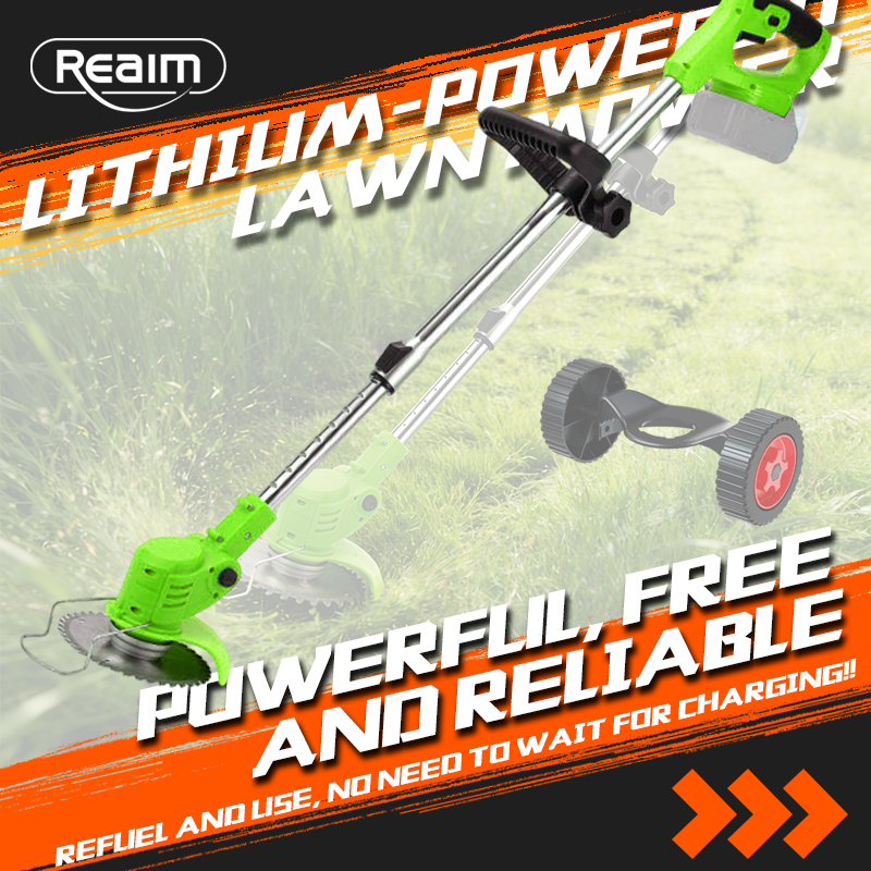 REAIM Mesin Potong Rumput Bateri Electric Cordless Grass Cutter Machine Lawn Mower Grass Trimmer