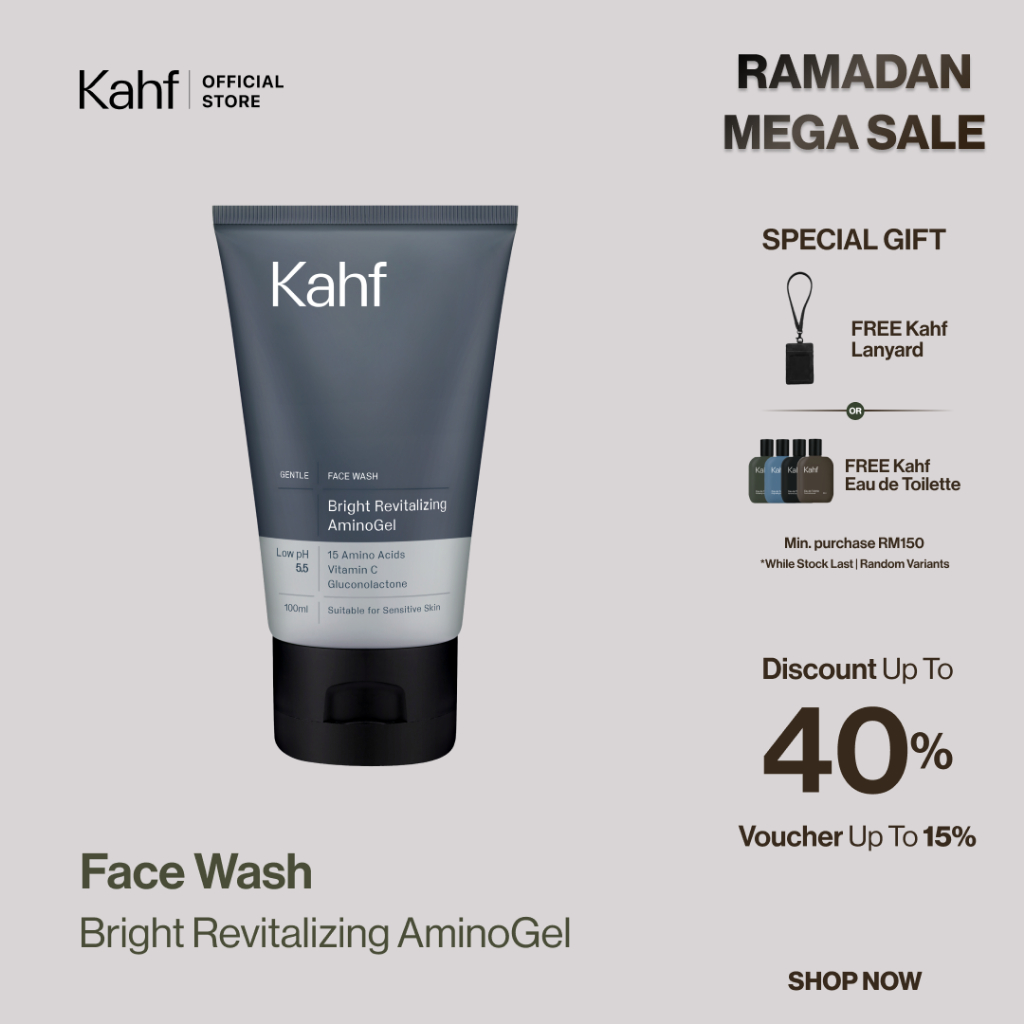 NEW! Kahf Bright Revitalizing Amino Gel Gentle Low pH Face Wash (100ml) Hydrobalance - 15x Amino Acid