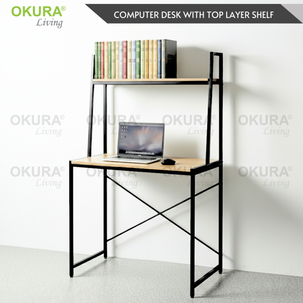 OKURA Modern Computer Table Simple Writing Study Desk Book Shelf Multipurpose School Office Home Furniture Meja Belajar