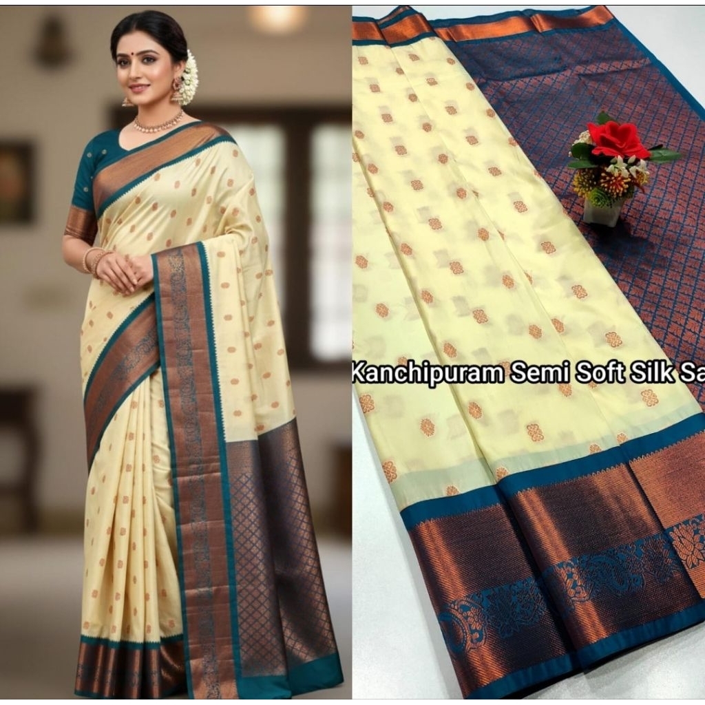 MOST TRENDING KANCHIPURAM LUXURY KORVAI SEMI SOFT SILK SAREES