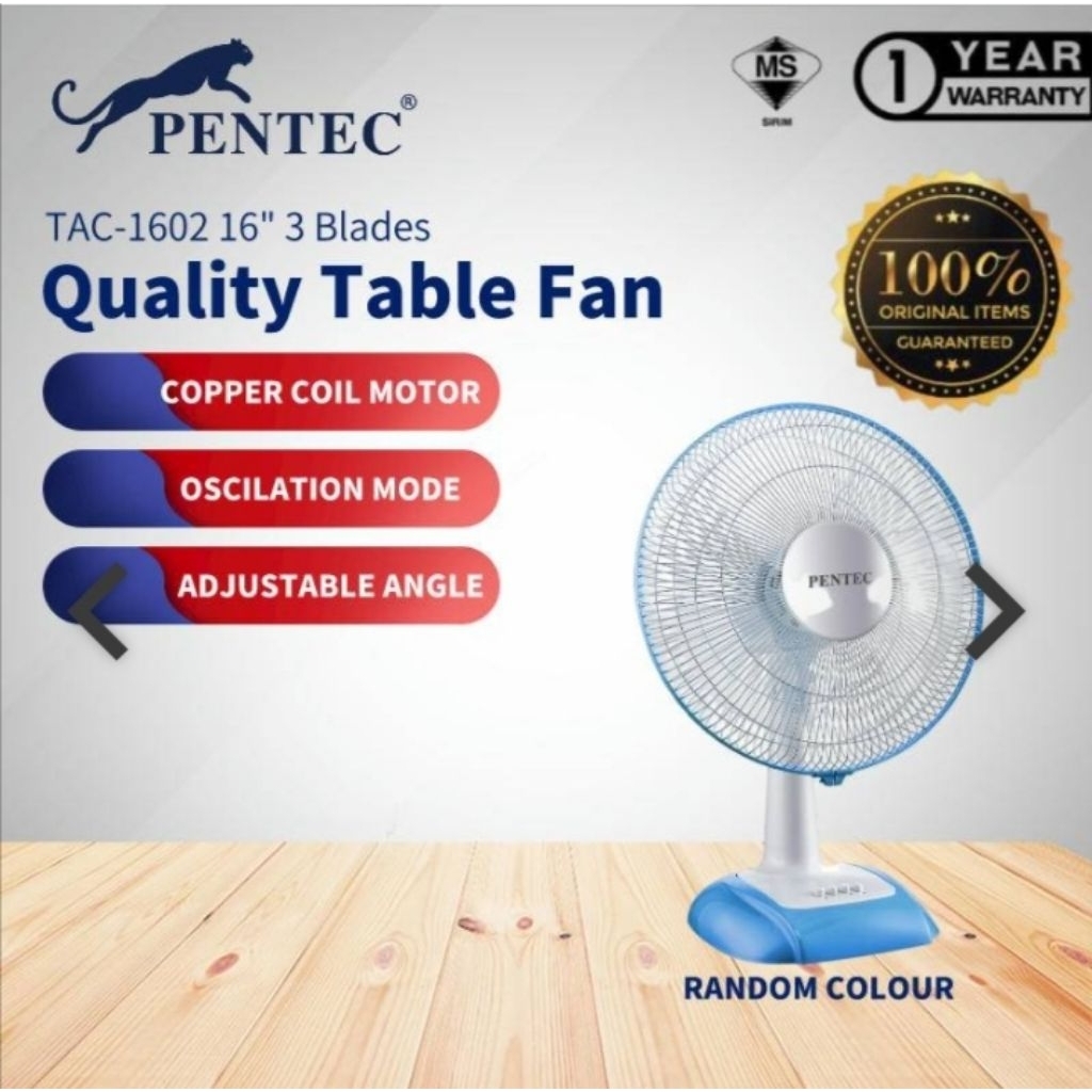 PENTEC Table Fan TAC-1601 400mm (16 inch) 3-Speed On/Off Table Fan (Random color)
