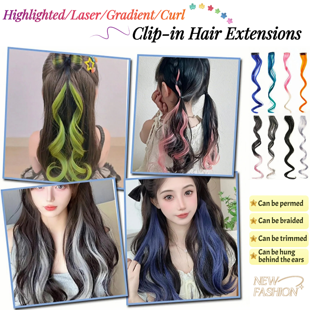 ❤️ Monja® Highlighted Curl Clip-in Hair Extensions Simulation Hair Bleached and Dyed Extensions 彩色仿真漂染假接发片假发.
