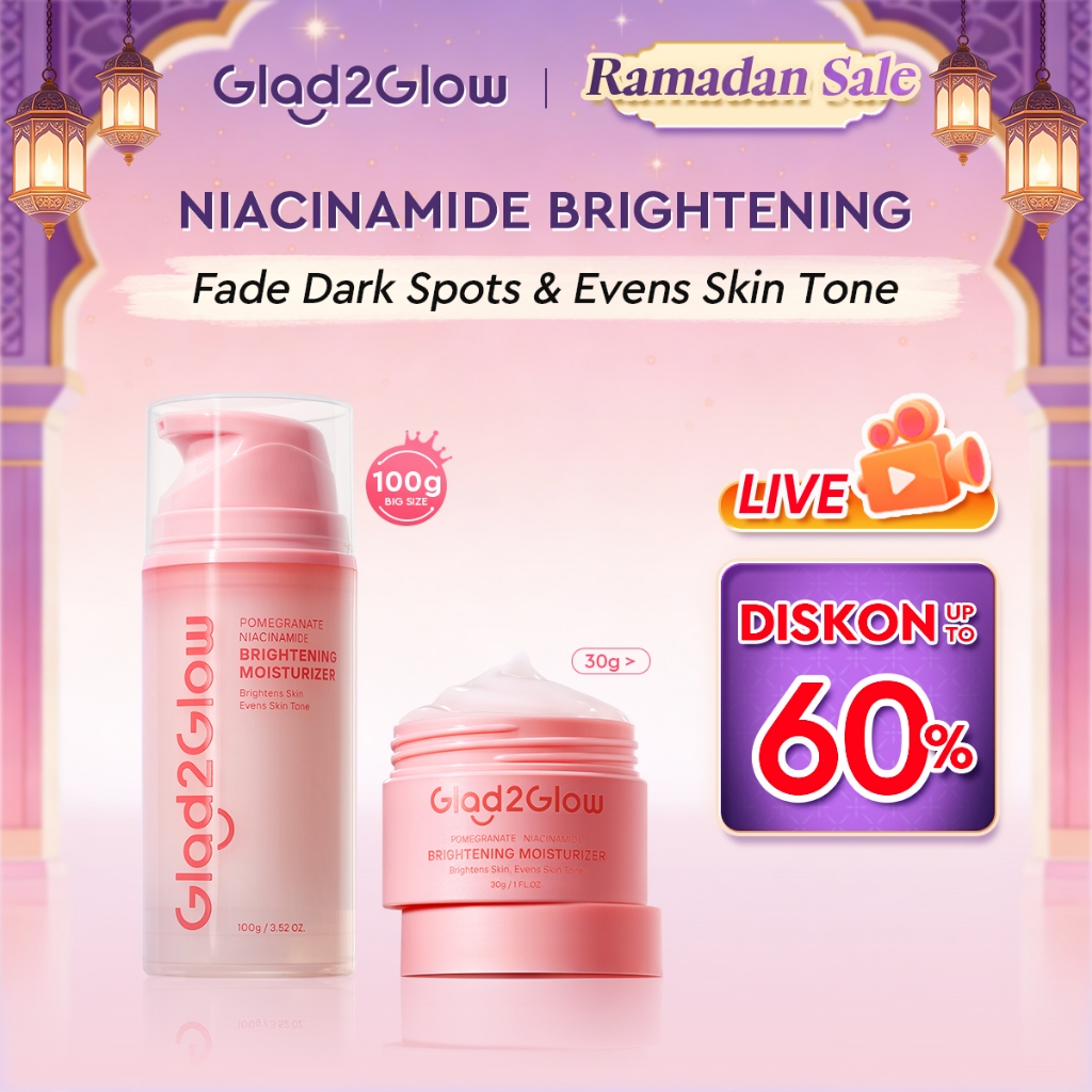 Glad2Glow Pmomegranate Niacinamide Brightening Moisturizer Day&Night Whitening Cream Facial Skincare 30g/100g Big Size