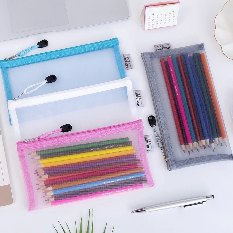 Multicolored Zipper Mesh Pouch Nylon Zipper Pencil Pouches Pen Bags Multipurpose Study Office Supply