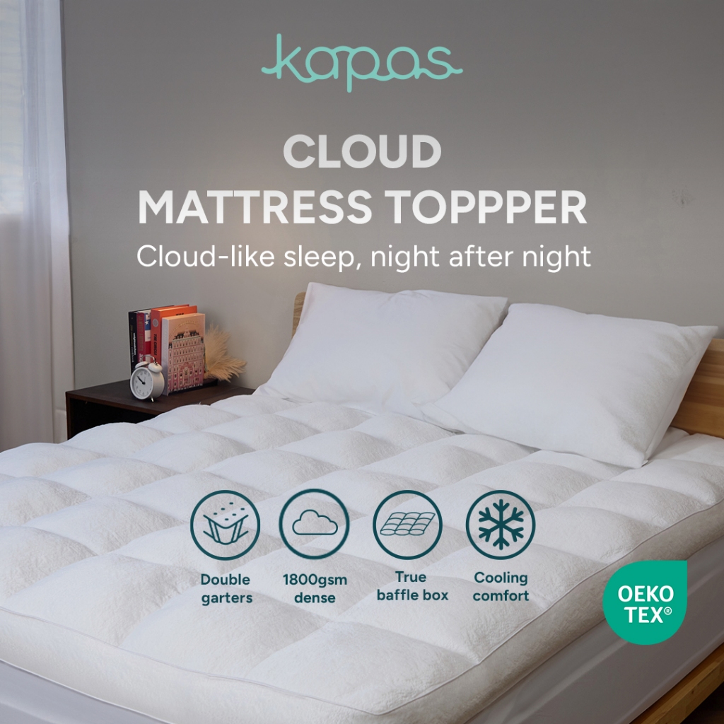 KAPAS LIVING | Kapas Cloud Mattress Topper | Premium Cooling Fabric | 1800gsm | Single Queen King