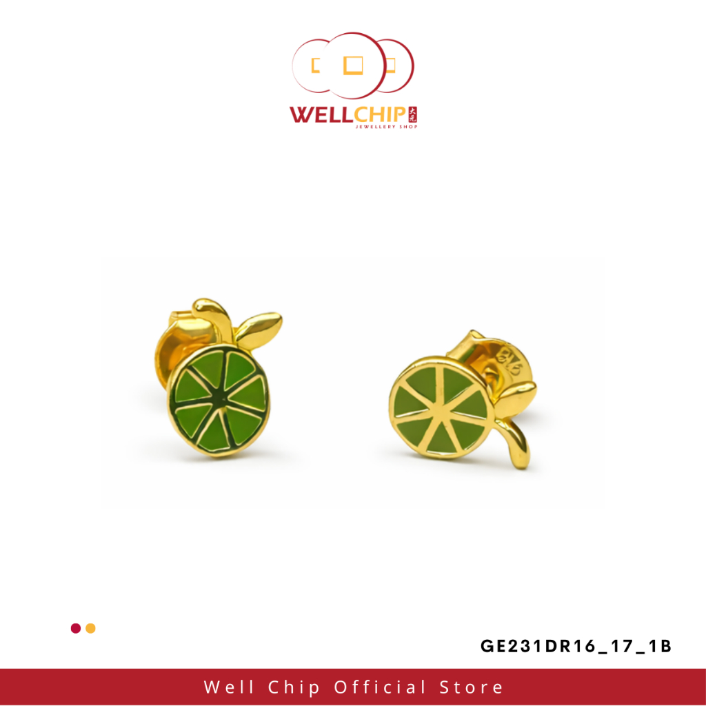 Anting Bentuk Limau Emas 916 | Lime Slice 916 Gold Stud Earrings | Emas 916 | Kedai Emas WELL CHIP