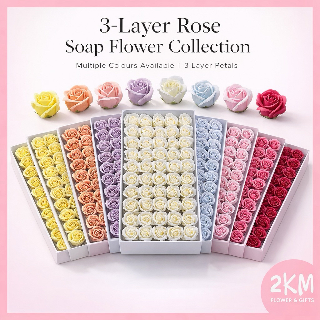 (25/50PCS) 3 LAYER Rose Soap Flower With Base Fragrant Scent Bouquet Artificial Home Decor Bunga Sabun Wangi 玫瑰肥皂花香皂花