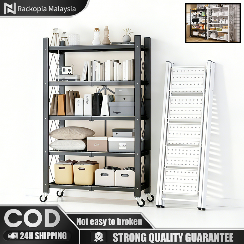 Simple Foldable Storage Rak Rak Dapur Serbaguna Kitchen Organizer Rack Microwave Oven shelf Rak Besi Bertingka折叠架子