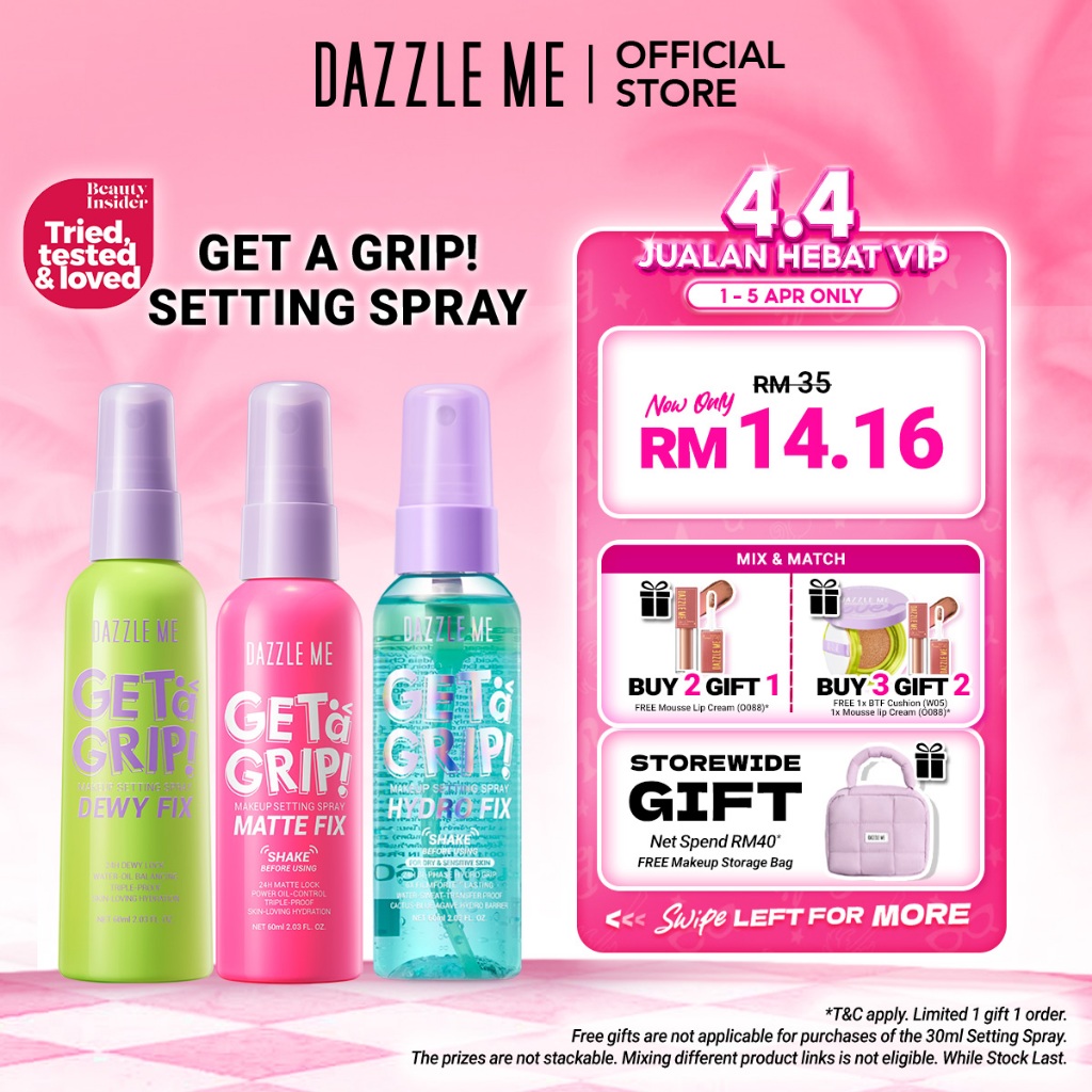 [TRENDING!!!] DAZZLE ME Get a Grip Makeup Setting Spray Matte Fix For Oily Skin Matte Finish (60ML) Semburan Penetap