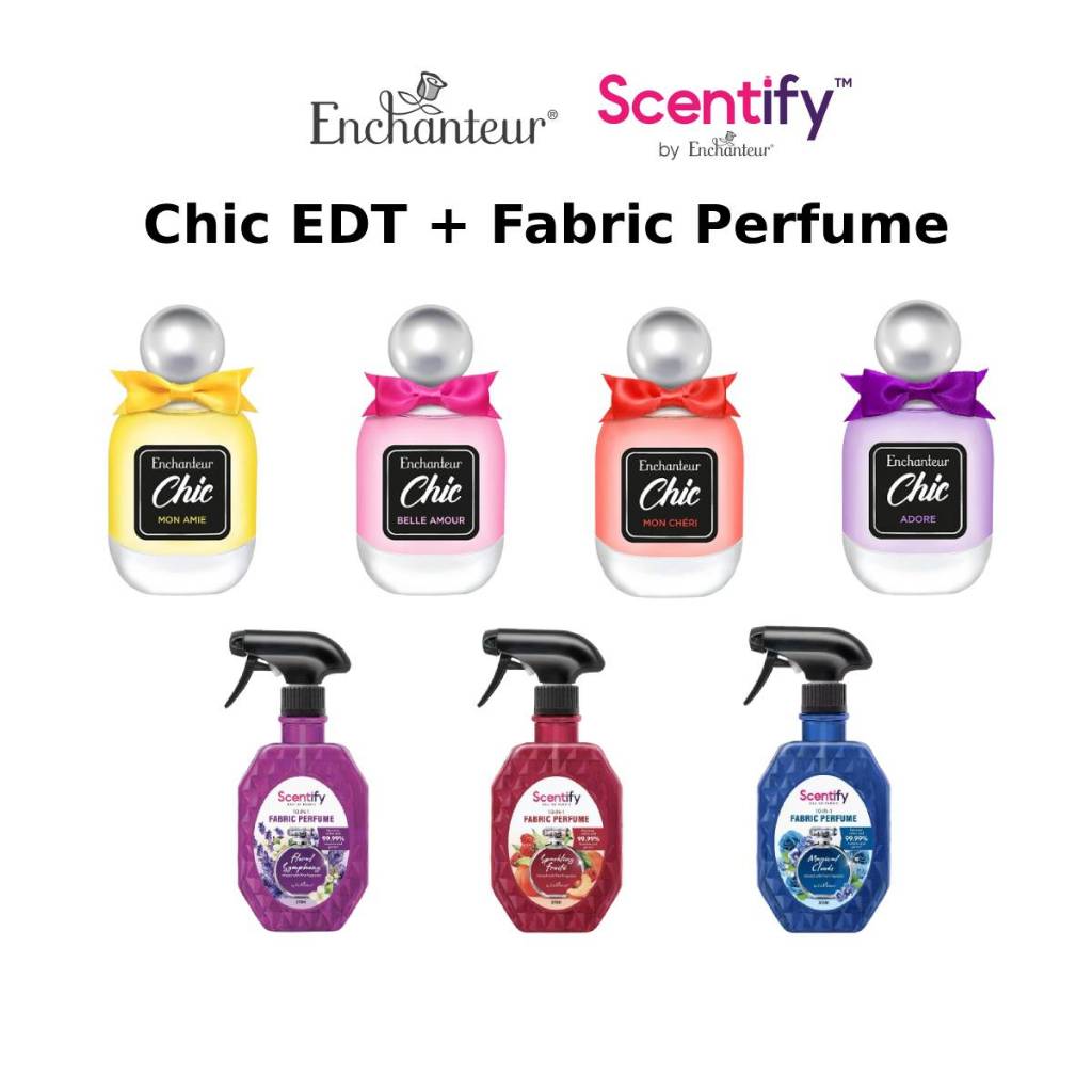 Enchanteur Chic EDT + Scentify Eau De Fabric Perfume Bottle 370ml Sparkling Fruite Magical Clouds Floral Symphony