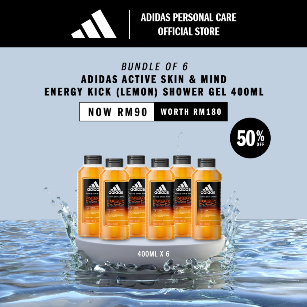 [Exclusive] Adidas Active Skin & Mind Energy Kick (Lemon) Shower Gel 400ml - Suitable for Sensitive Skin (Vegan)