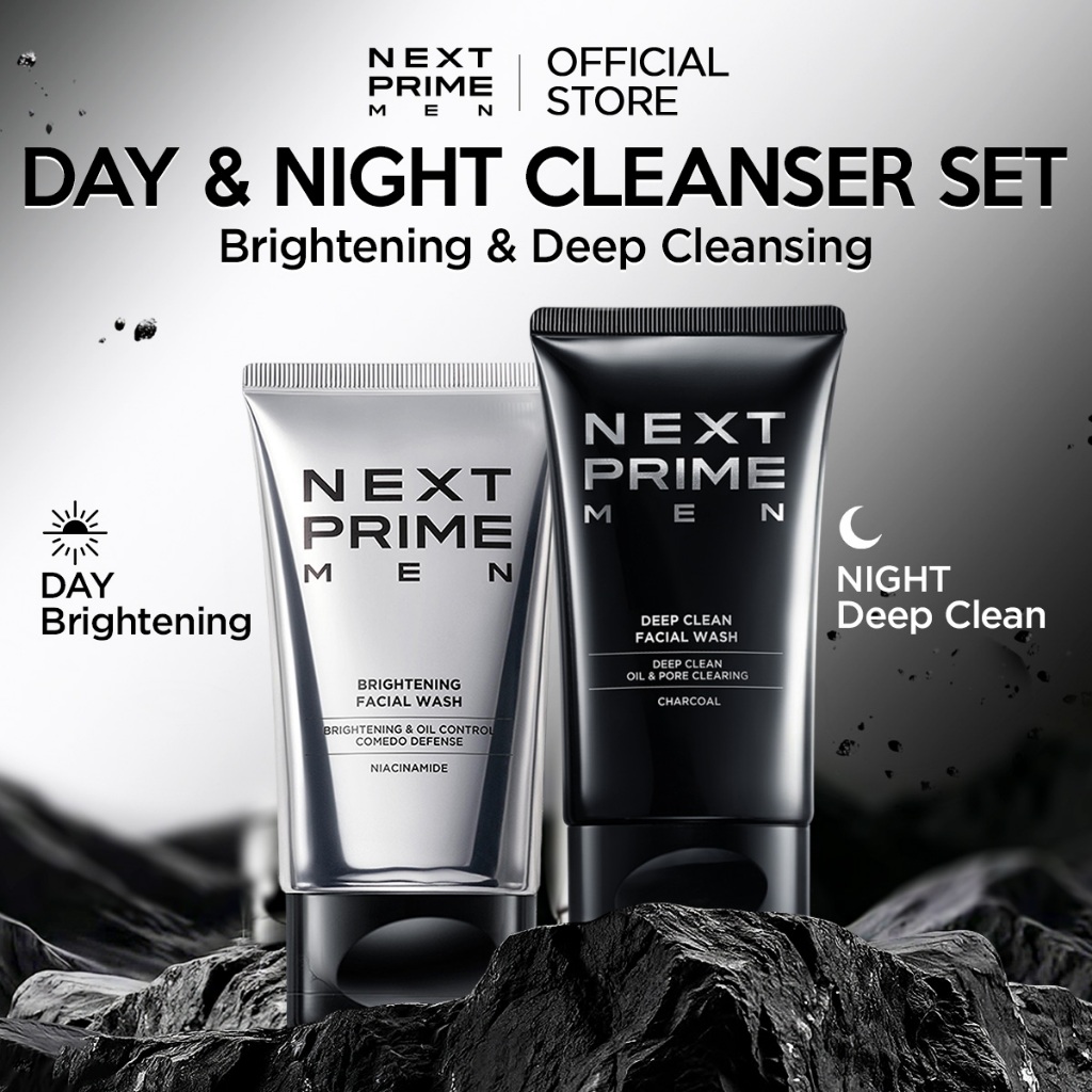NEXTPRIME Day & Night Facial Wash Brightening/Deep Clean (2 Pcs) / cleanser / face wash / pencuci muka / next prime men