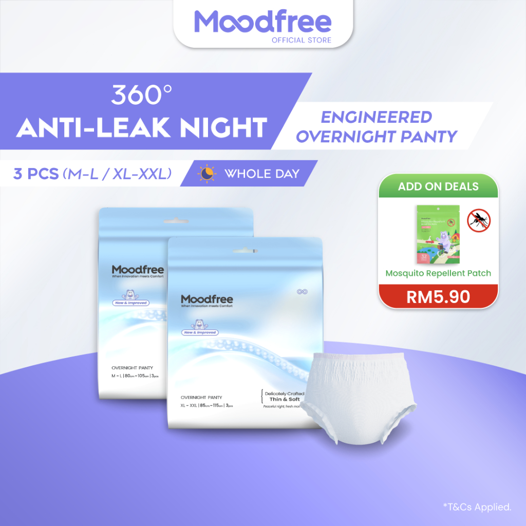 Moodfree 360° Overnight Sanitary Panty (3pcs/pack) | Suitable for Postpartum Period | Women Period Pad