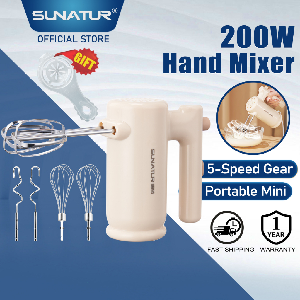 SUNATUR Hand Mixer 200W Electric Egg Beater Small Cream Whipping Tool Cake Whisk Household Baking Hand Blender SR-1820A