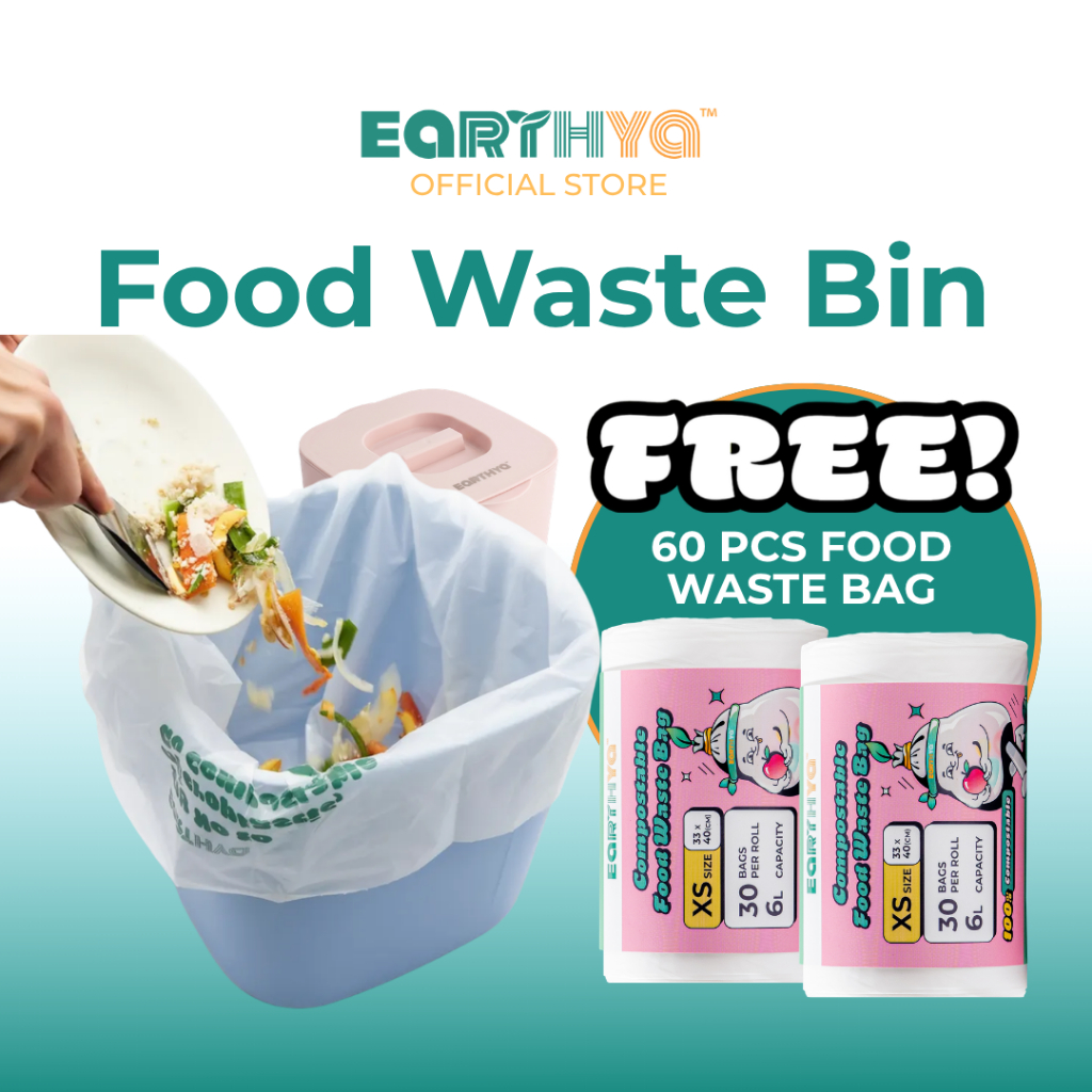 Earthya Food Waste Bin + Beg Sampah Kompos Bundle | Kitchen Compost Set | Kitchen Bin | Eco Friendly | No Microplastics