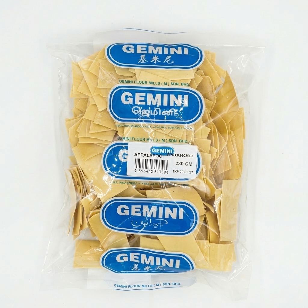 GEMINI PAPADAM 280g/Papadom 280g/Premium/Rectangular/Segi empat Tepat/Crispy/Crunchy/Sides/Kerepek