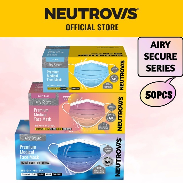 (AIRY SECURE) Neutrovis 3-Ply Airy Secure Series Premium Medical Face Mask 50s (Multiple Colours Available)
