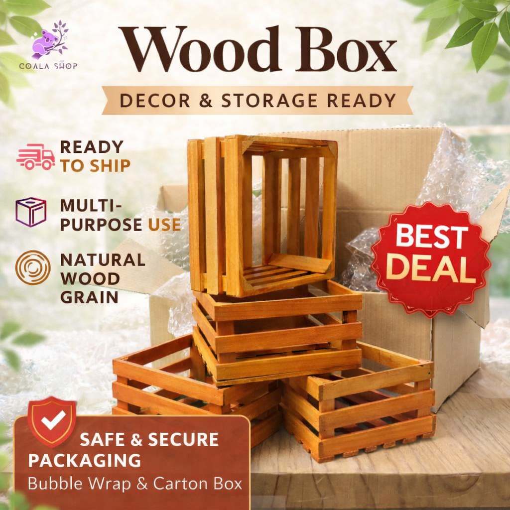 Wood Box pallet decoration box stand storage basket nature rustic style