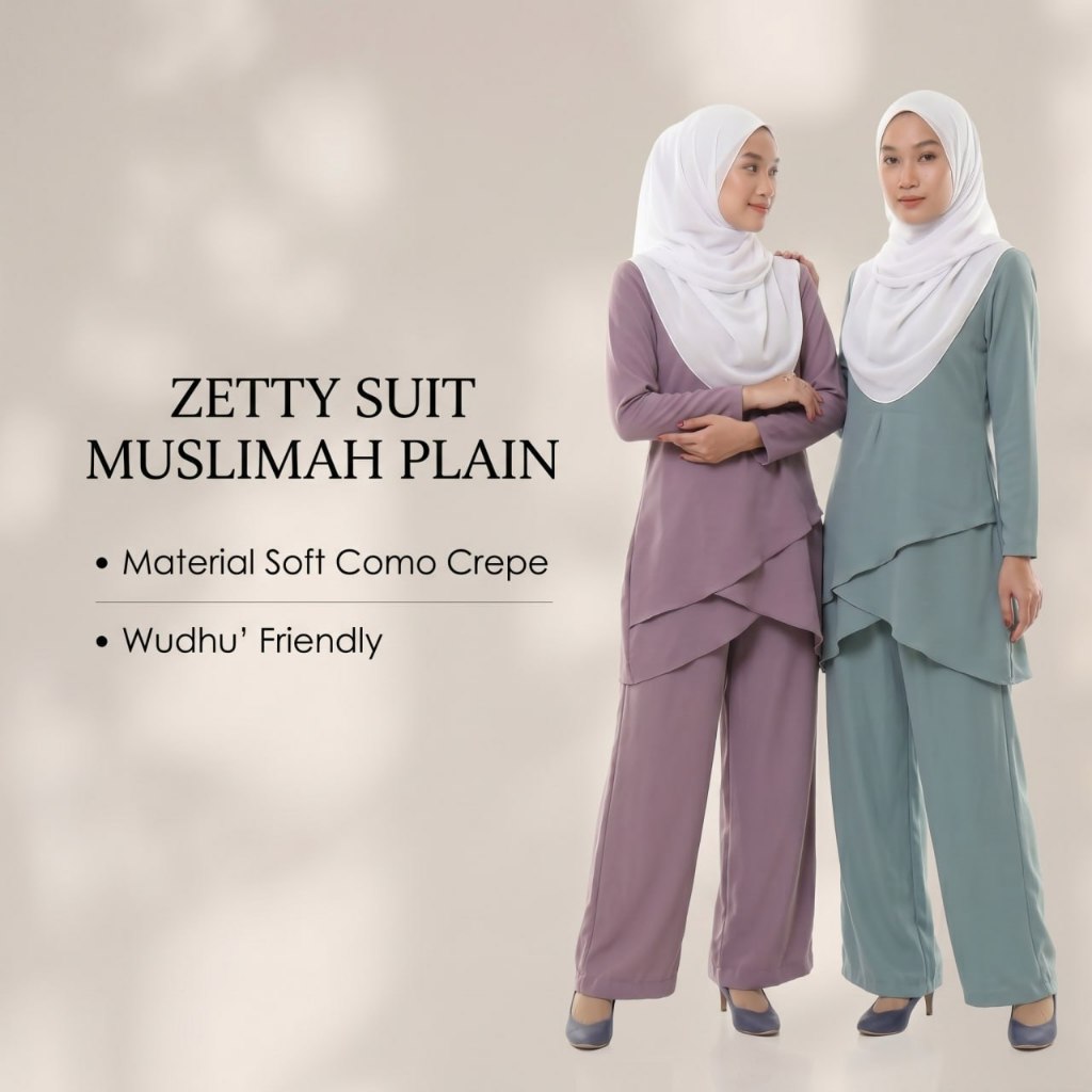 ZETTY SUIT MUSLIMAH PLAIN NURSING AND WHUDUK FRIENDLY BLOUSE BAJU SELUAR