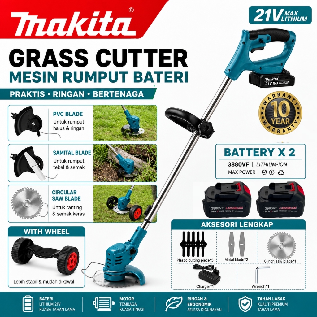 MAKITA Mesin Rumput Heavy Duty Mesin Rumput Bateri Mesin Potong Rumput Grass Cutter Machine 割草机