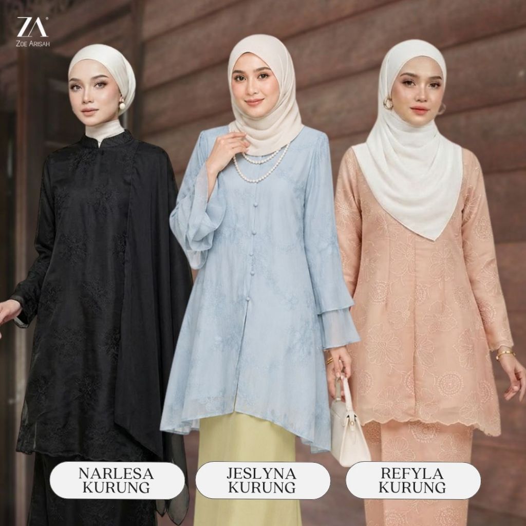 ZOE ARISAH Qairen Jeslyna Kurung Kebarung Moden Baju Raya 2026 Textured Soft Silk Organza Lime Green Murah ZOE ARISSA