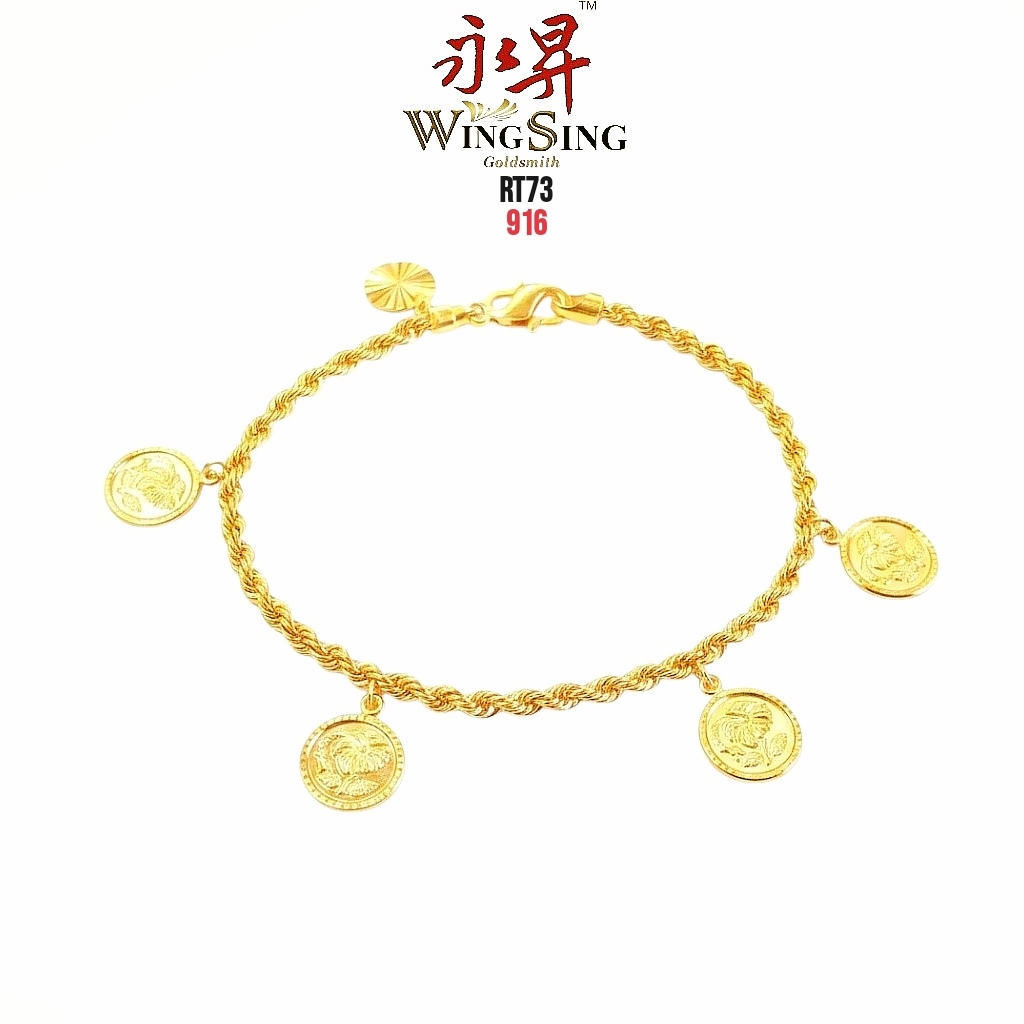 Wing Sing 916 Duit Syiling Coin Bunga Raya Rantai Tangan Pintal Emas 916 /  大红花硬币空旋转916黄金手链 / 916 Fesyen Bracelet