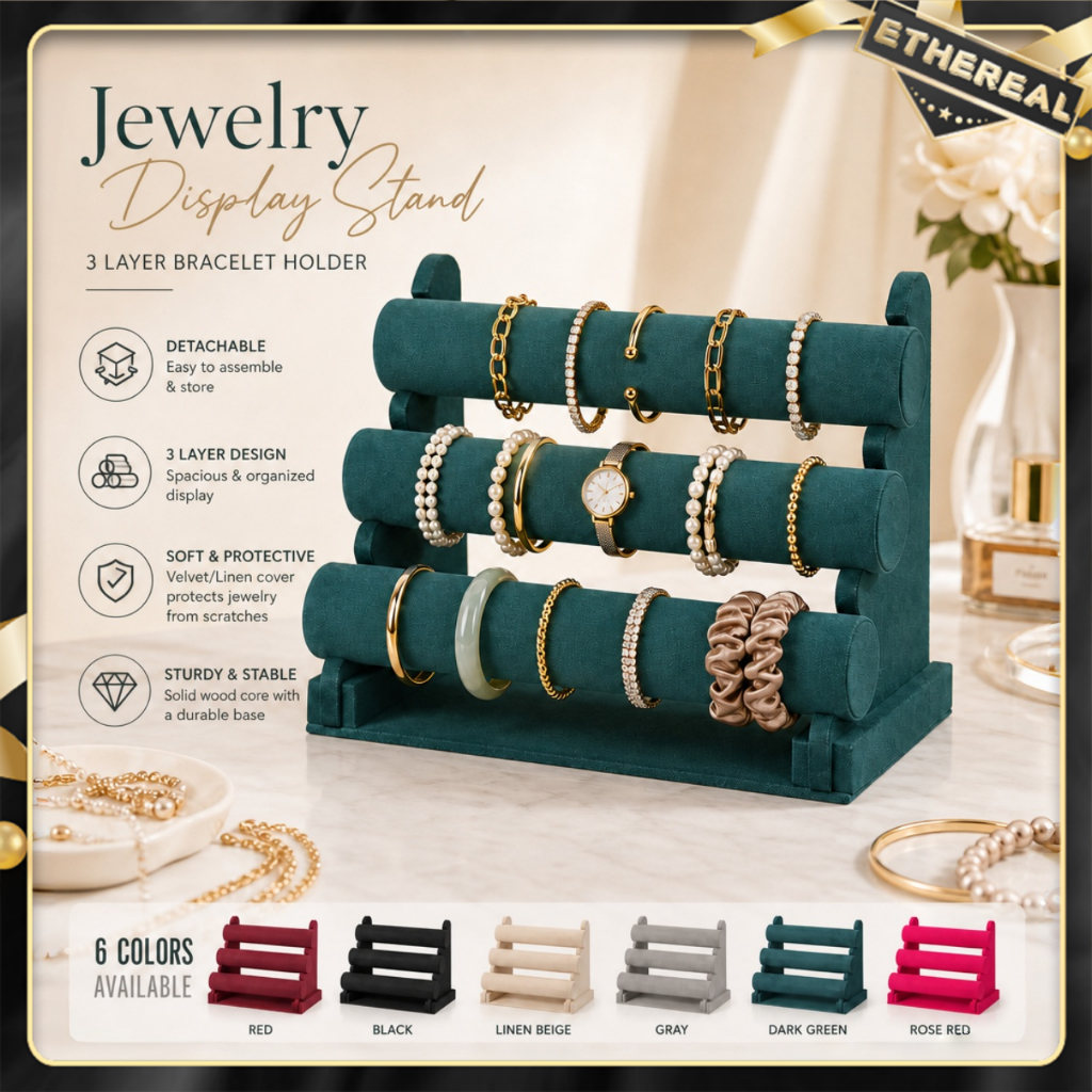Jewelry Display Stand Bracelet/Watch/Jade Organizer/Holder Storage Rack Velvet/Linen Material