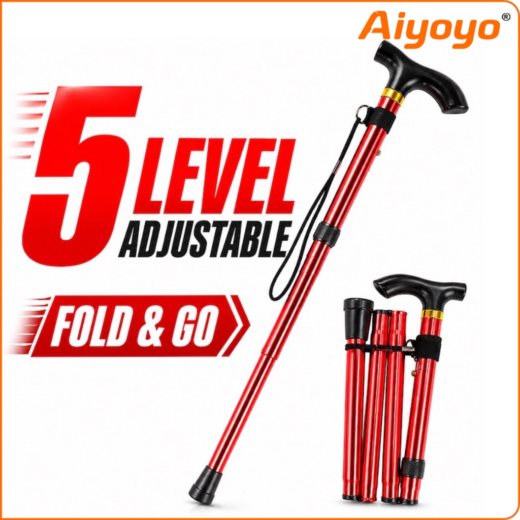 Folding Walking Stick Hiking Stick Non-slip Lightweight Adjustable Cane Tongkat Lipat Mendaki