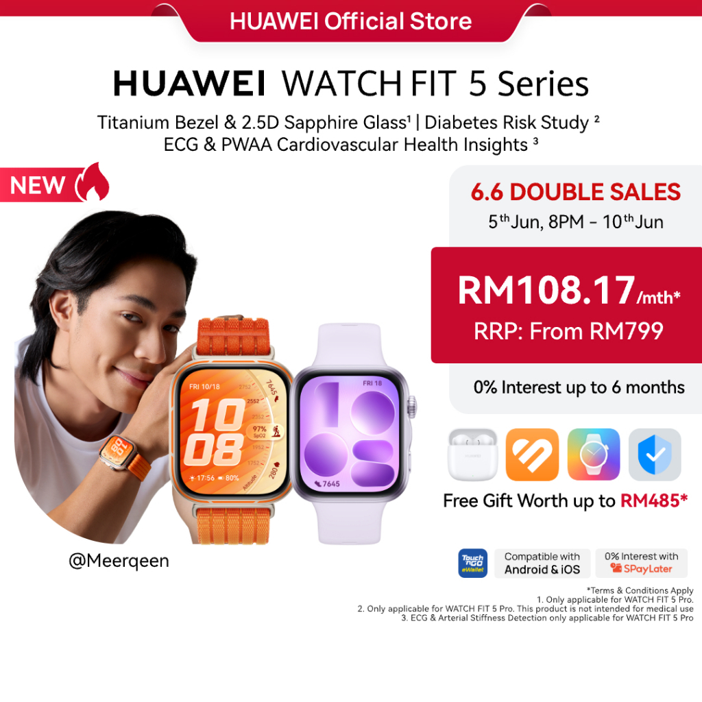HUAWEI WATCH FIT 5 Series Smartwatch | Titanium Bezel & 2.5D Sapphire Glass*