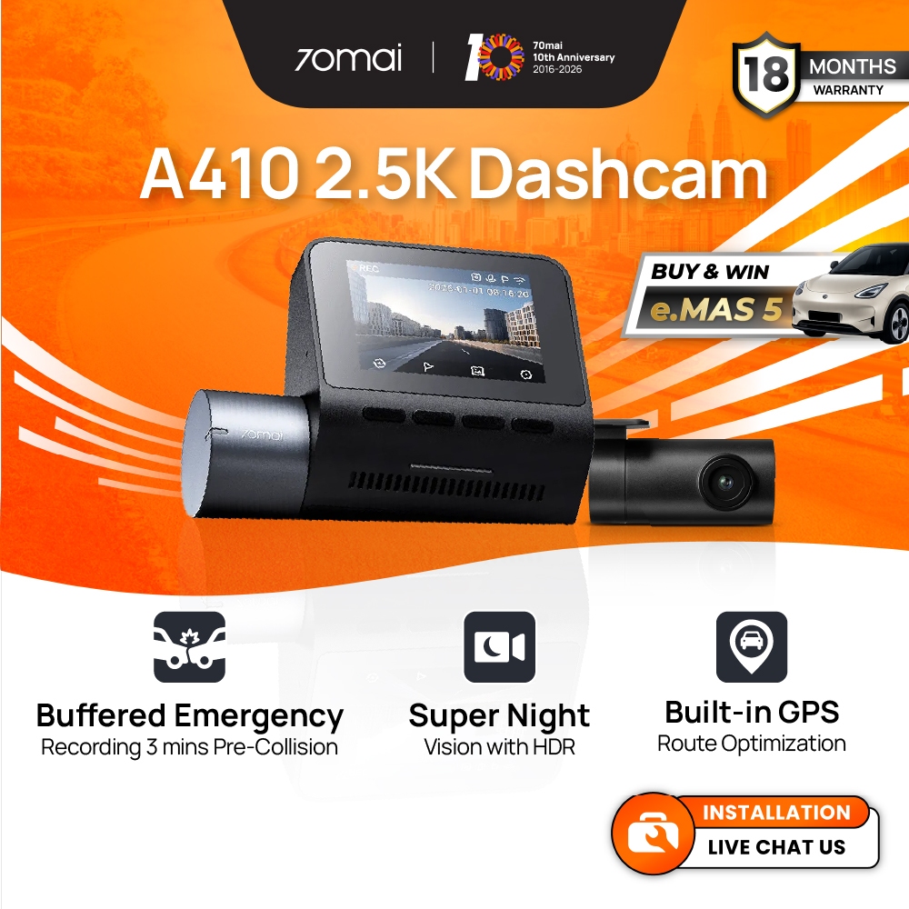 70mai A410 Dashcam 2.5K + HDR | Dual Channel Recording | Built-in GPS | Super Night Vision | 24H Parking Surveillance