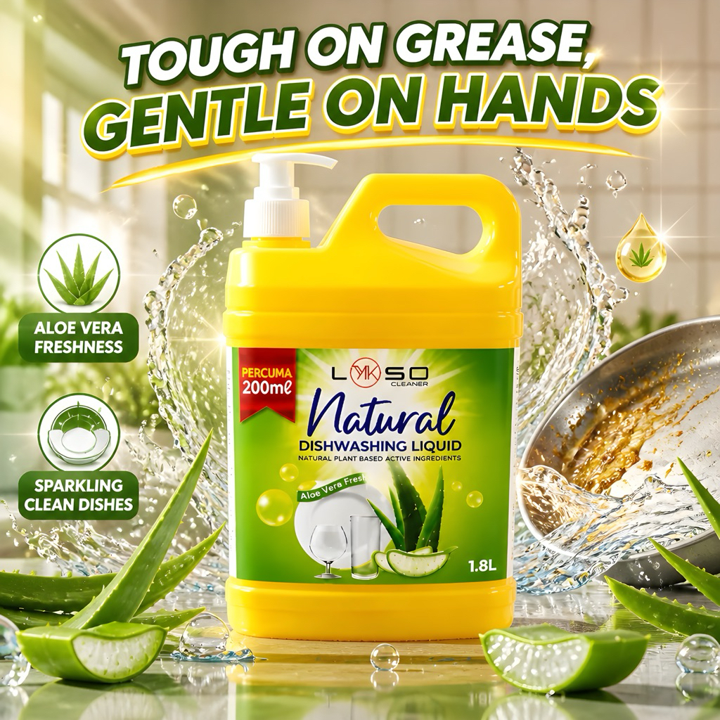 LYKSO Natural Dishwash 2L (1.8kg + 200ml) | NO SLS/SLES| Eco-Friendly | Made in Malaysia