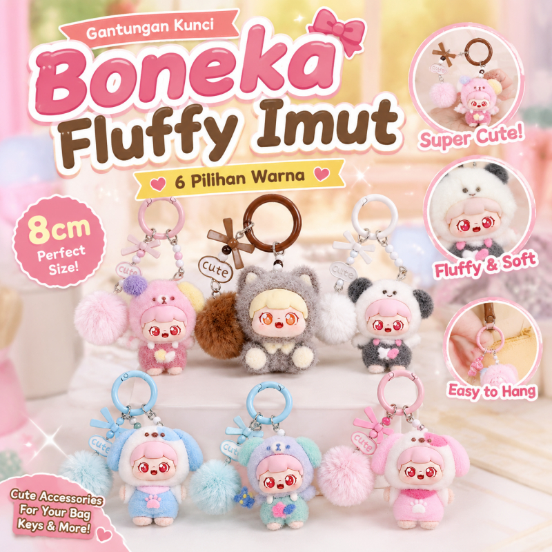 Cute Fluffy Plush Keychain | Kawaii Bag Charm 8cm