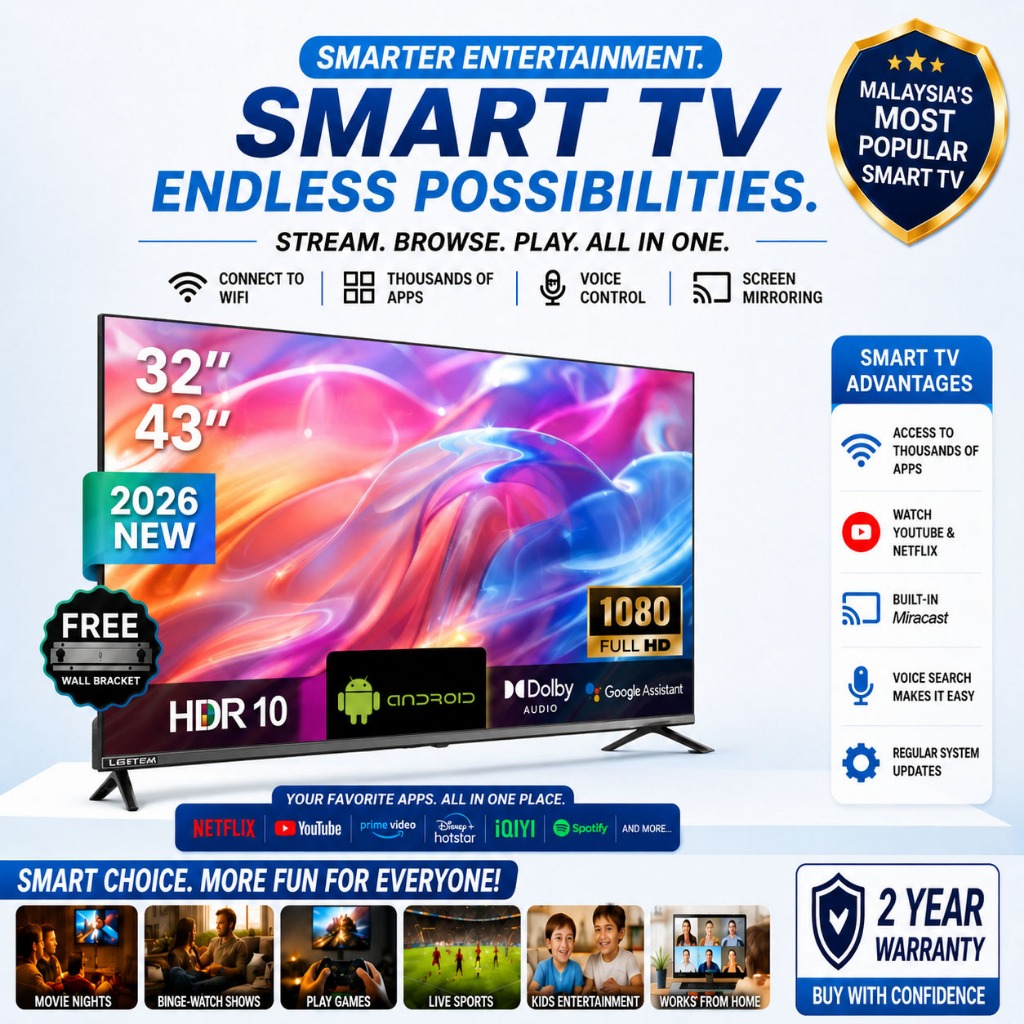 TV Pintar LGBK Smart TV Murah 43inci Bezel-less Android FHD 32'' Televisi Digital TV Speaker WIFI YouTube HDMI CCTV