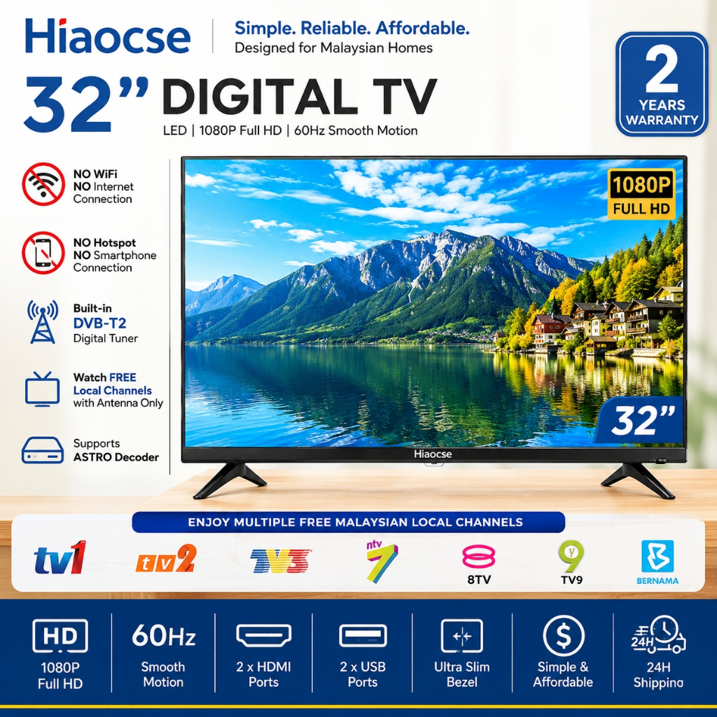 Digital TV Televisyen Led Rumah Bilik Dapur CCTV HDMI TV Ruang Tamu Murah Untuk Astro Mytv Orang Tua