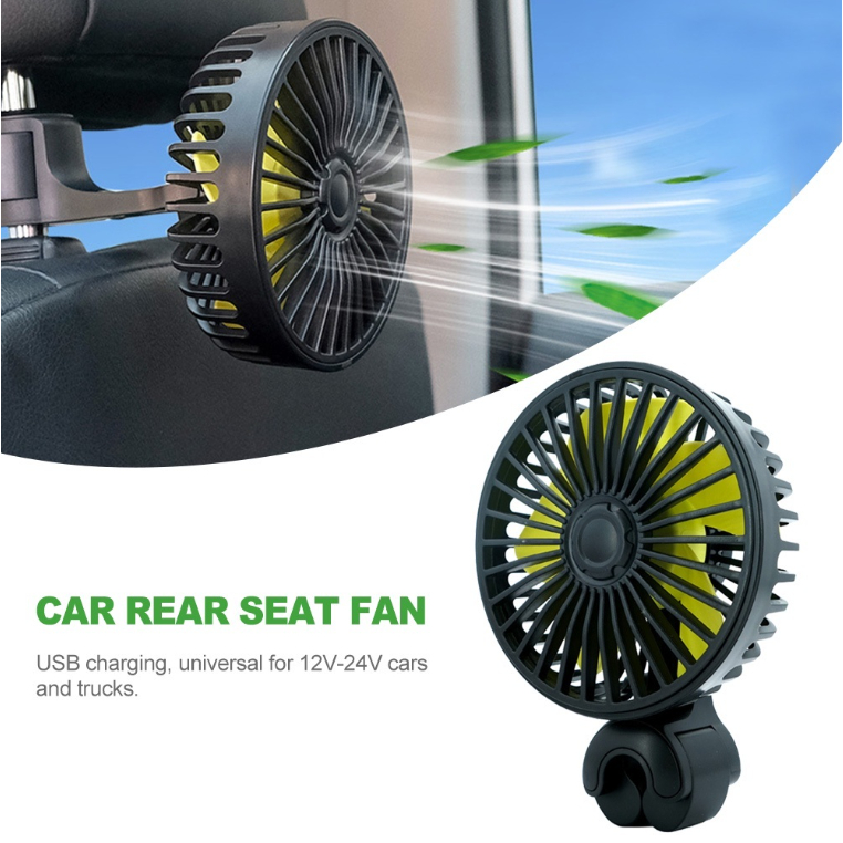 USB Portable Fan Car Rear Back Seat Headrest 3 Speed USB Mobile 12v 24v Fan Kipas Kereta Lori