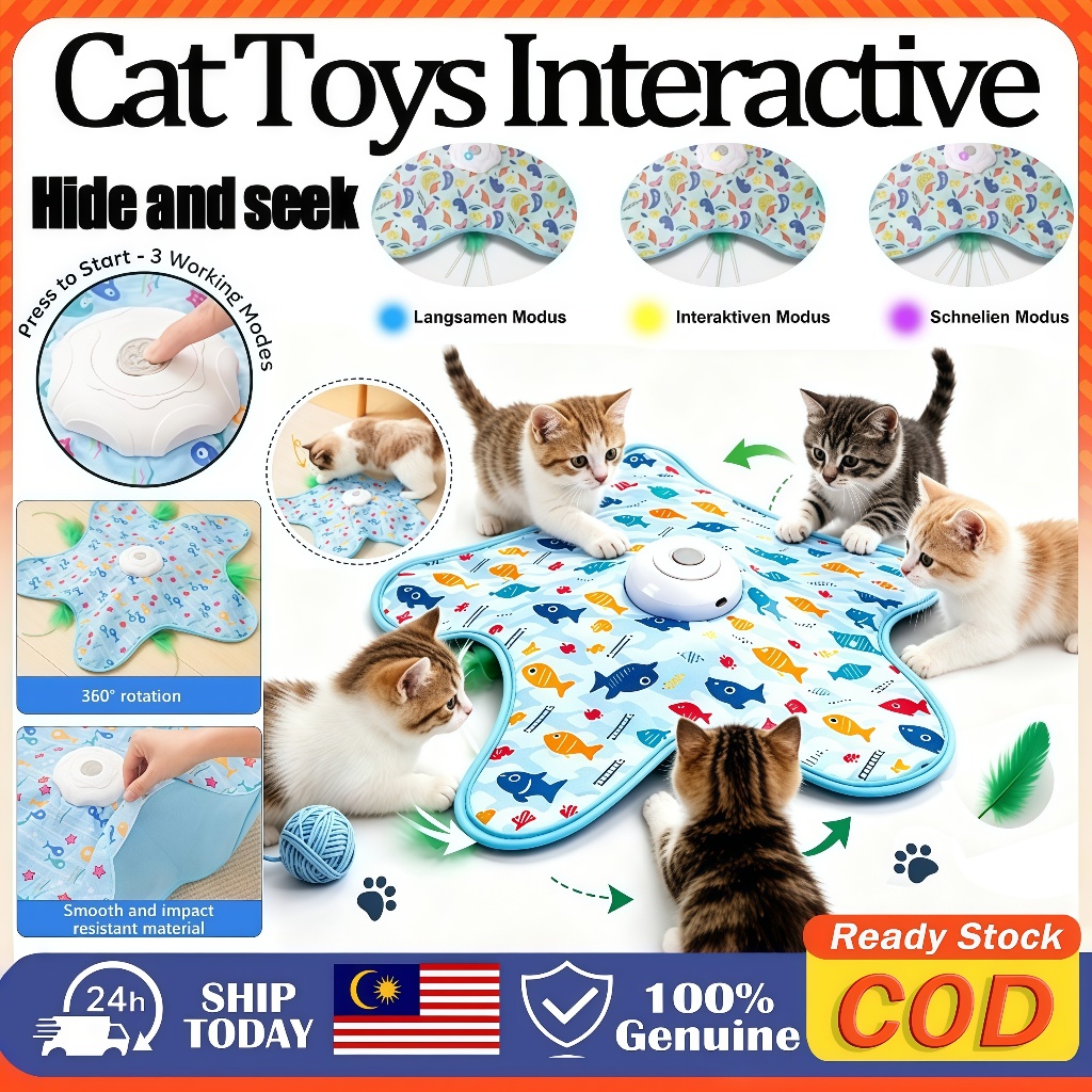 Auto Rotating Feather Hide Seek Cat Play Mat USB Rechargeable Silent Interactive Kitten Hunting Toy Relieve Boredom Pet