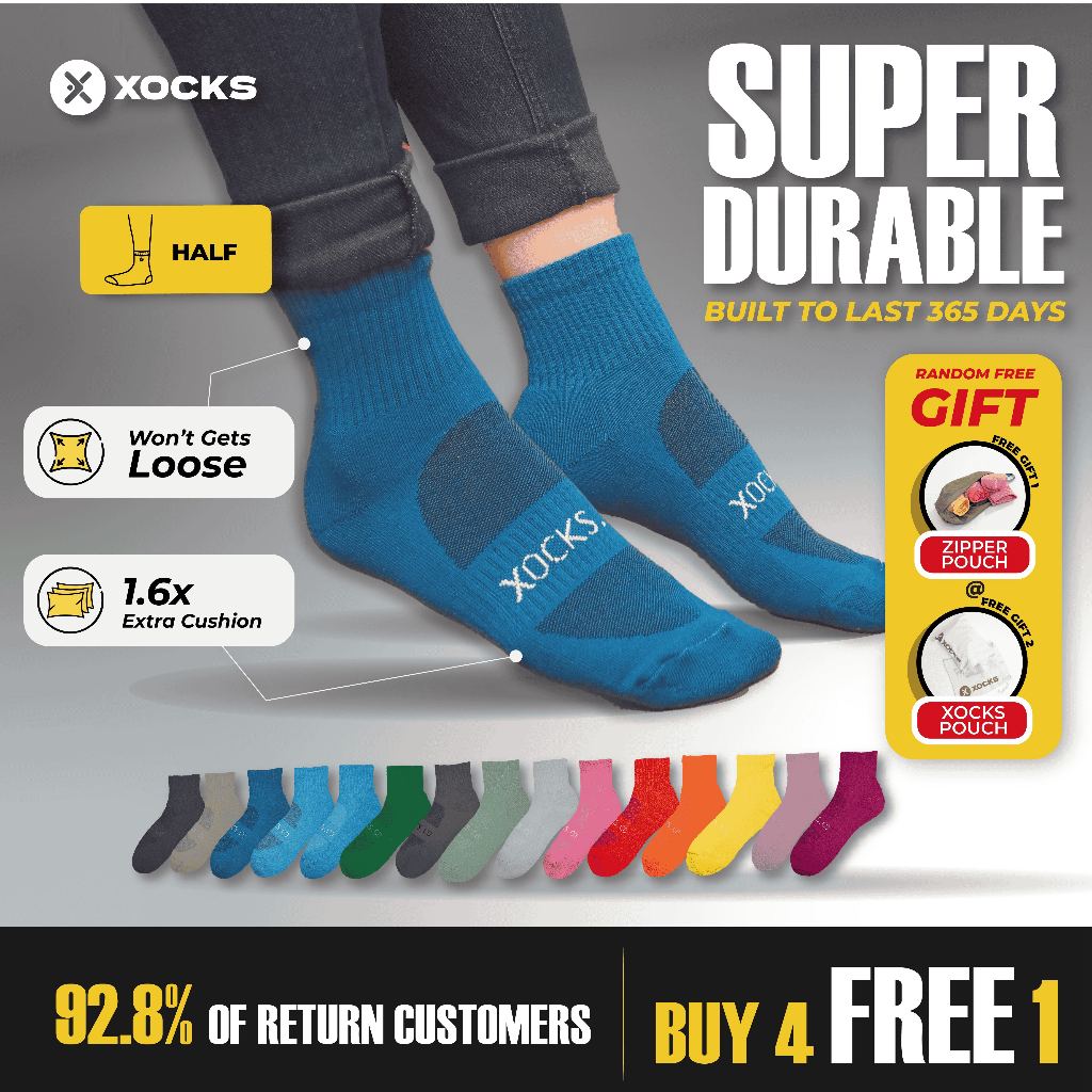 [New Launch Xocks Half Length] Plain Socks Thick Socks Yellow Socks Green Socks Black Socks White Socks Stokin Putih Sox
