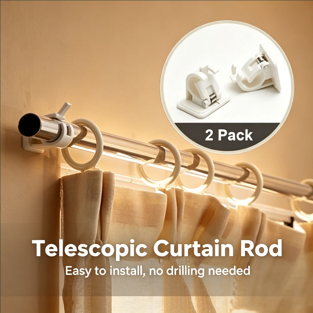(READY STOCK)Adjustable Tension Rod Spring Tension Curtain Rod Extendable Tension Telescopic Pole HOOK/Tiang/cangkuk tel