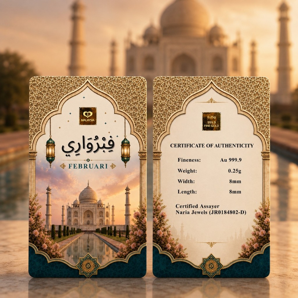 Naria 999.9/24K Gold Bar 0.25gm Februari Jawi Design Islamic Calendar Collection Pelaburan&hellip;