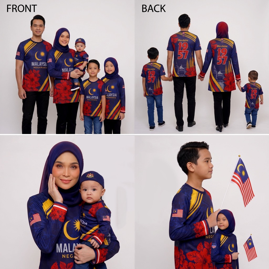 [Famiy Set-D01] Baju Merdeka 2026 Viral Microfiber Kids Muslimah Dewasa T-Shirt Unisex Kebangsaan Short Long Sleeve