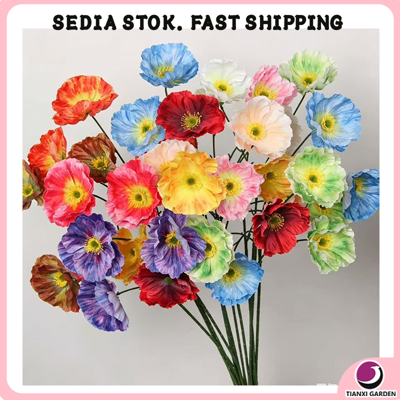 Artificial Poppy Flowers Bunga Tiruan Fake Flower Wedding Home Decor Table Vase Decoration DIY Bouquet 仿真花