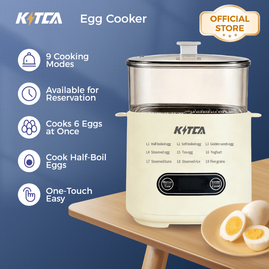 [KITCA] 6 Modes Smart Egg Cooker & Breakfast Maker | 6-Egg Capacity | 24h Reservation | Steamer Basket | Auto Shut-Off
