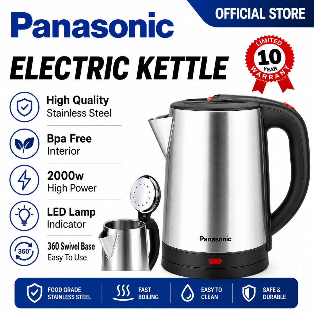 PANASONIC Kettle Stainless Steel Electric Kettle Small Kettle Fast Boil Electric Cerek Air Panas Elektrik (M'sia Plug)