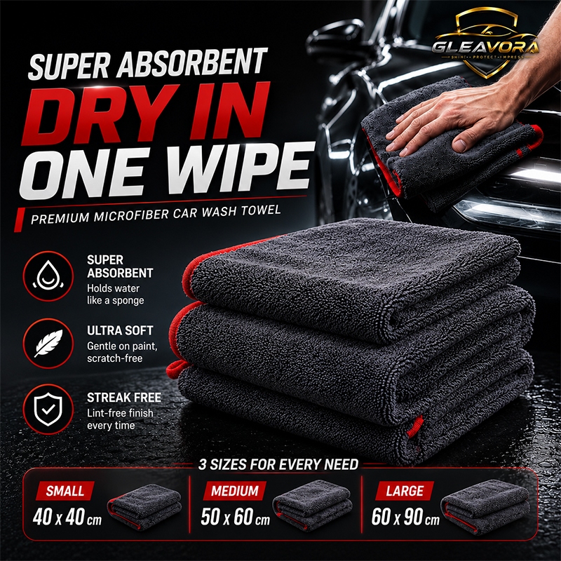GLEAVORA Ultra Water Absorbent Twisted Loop Microfiber Drying Cloth Dark Gray 超细纤维洗车毛巾