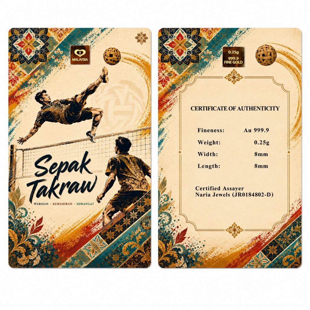 Naria 999.9/24K Gold Bar 0.25gm Sepak Takraw Design Limited Edition Emas Tulen&hellip;